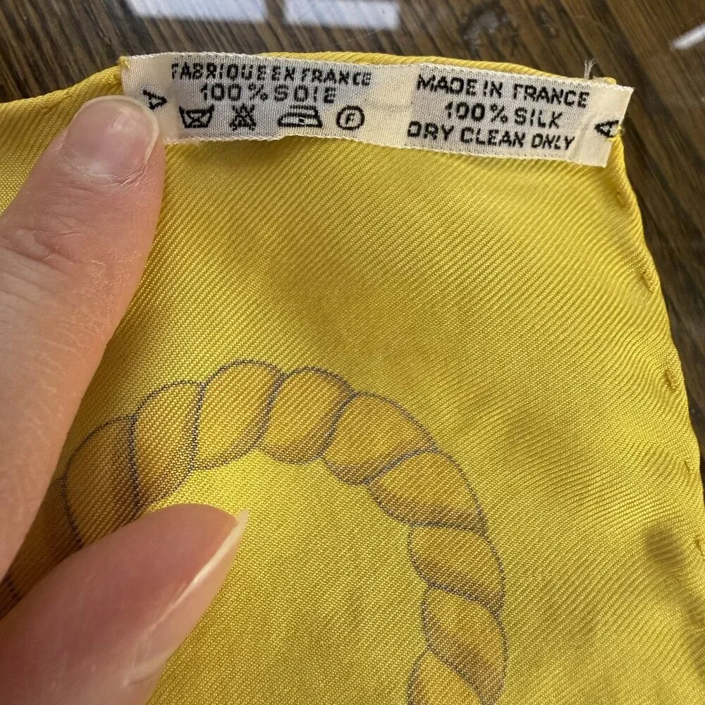 HERMES Vintage Les Folies du Ciel Yellow 90 cm Silk Square Scarf Box Good RARE - Picture 13 of 16